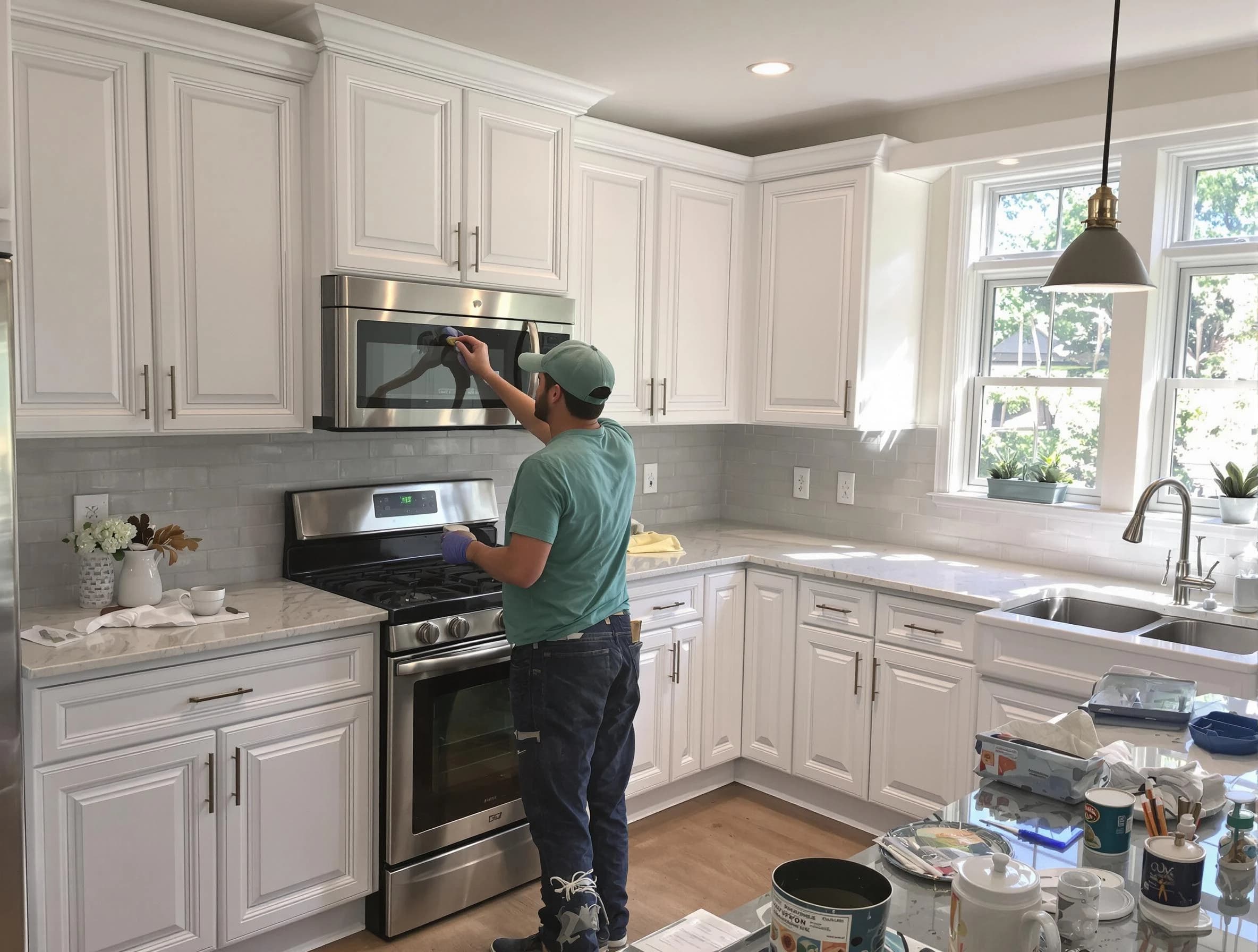 Kitchen cabinets being refinished by Anthem House Painters in Anthem, AZ