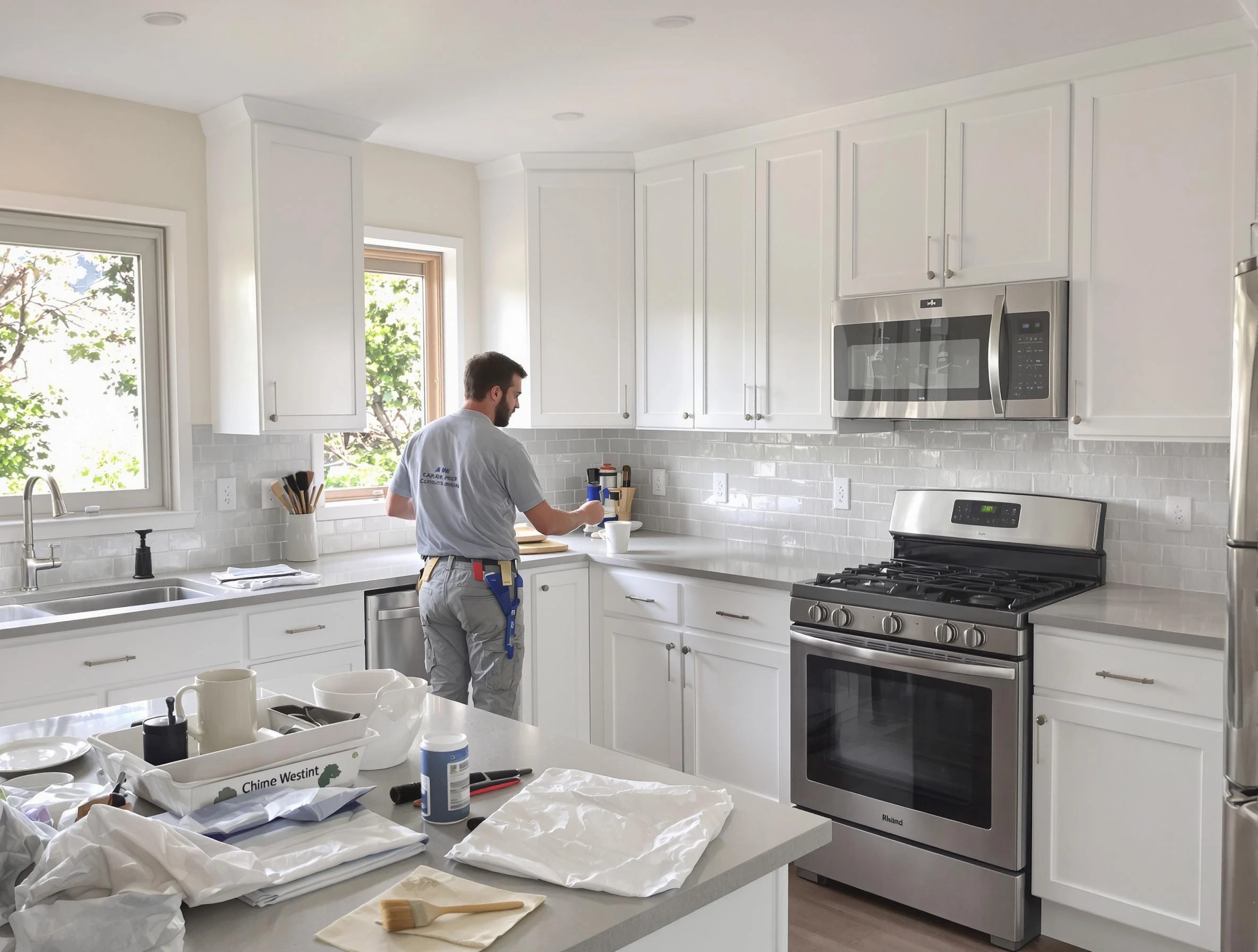 Anthem House Painters applying fresh paint on kitchen cabinets in Anthem